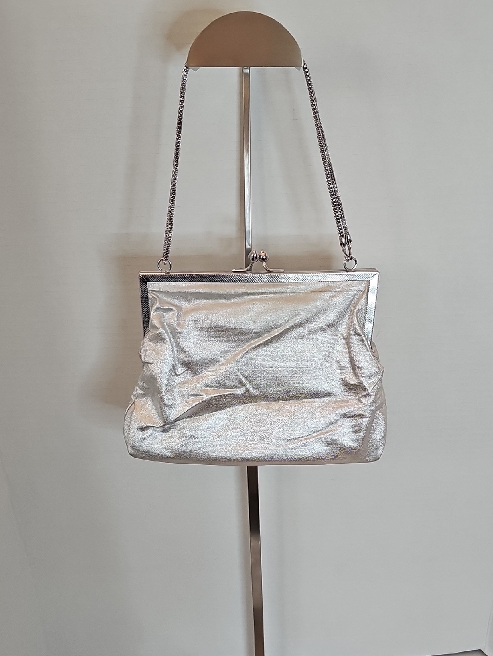 Silver Metallic Chain-Handle Shoulder Bag